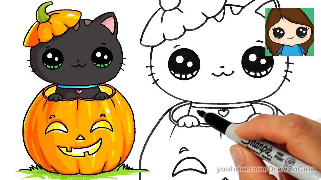 How to Draw a Kitten for Halloween Easy 