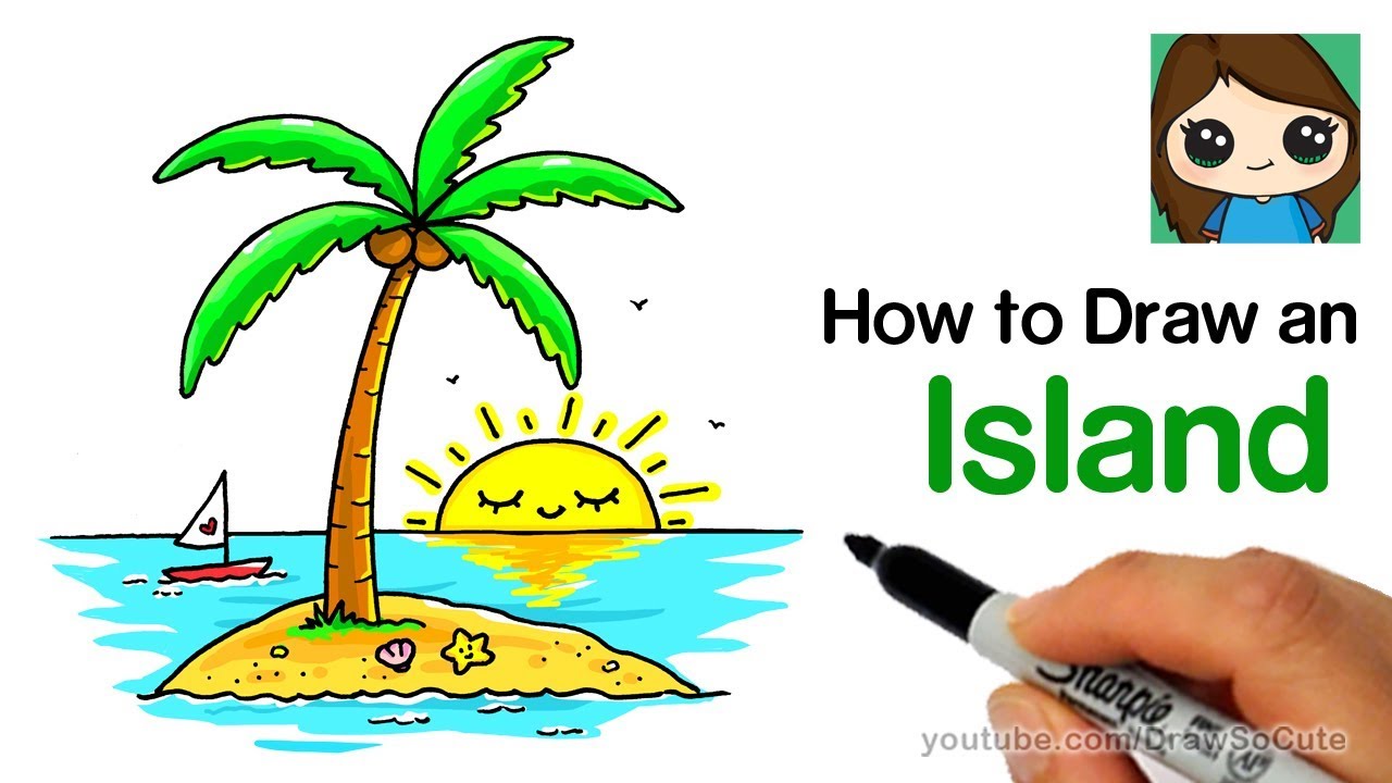 How to Draw an Island with a Coconut Tree Easy