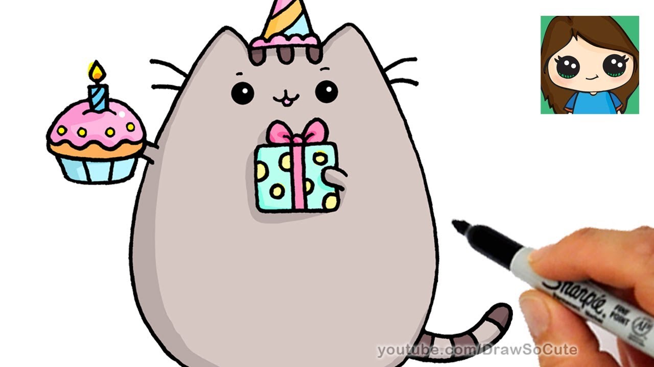 How to Draw Happy Birthday Pusheen Cat 