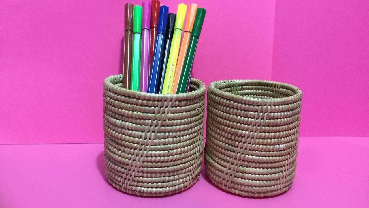 How to Make Rattan Pen Holder | Making Wicker Pencil Holder Step by Step | DIY-Paper Crafts 