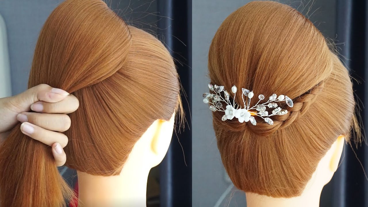Latest Juda Hairstyle With Gown - Bun Hairstyle For Wedding And Party | Easy Hairstyles For Long 1