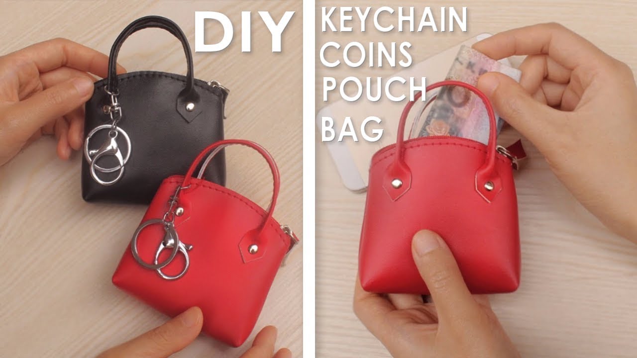 DIY MINI HANDBAG KEYCHAIN & COINS POUCH TUTORIAL // Red PU Lather Cute Zipper Bag