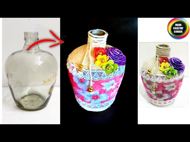 Simple and easy Glass Bottle decoration #Glass bottle decoration idea#DIY Glass bottle decoration # 