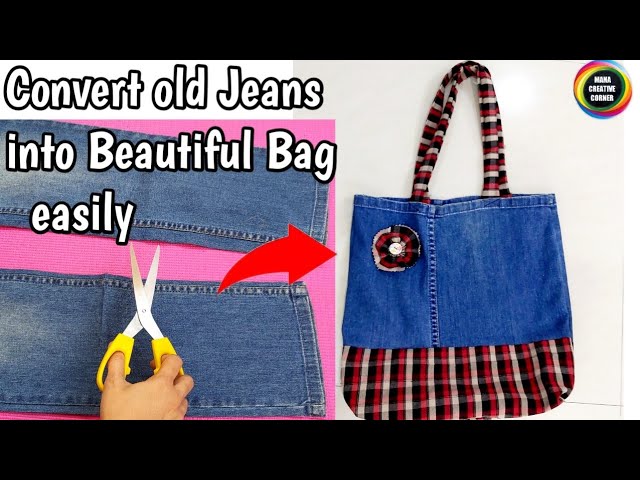 Old Jeans Reuse Idea Easy & Useful/Convert Old Jeans into a beautiful bag/How to recycle jeans pant 1