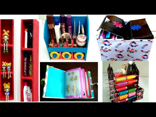 5 Useful Cardboard Crafts you can make at home/ 5 cool cardboard box reuse ideas/cardboard organizer 1