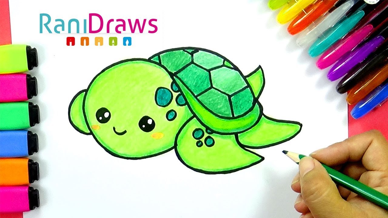 How to draw a cute SEA TURTLE - Cómo dibujar una TORTUGA MARINA kawaii 