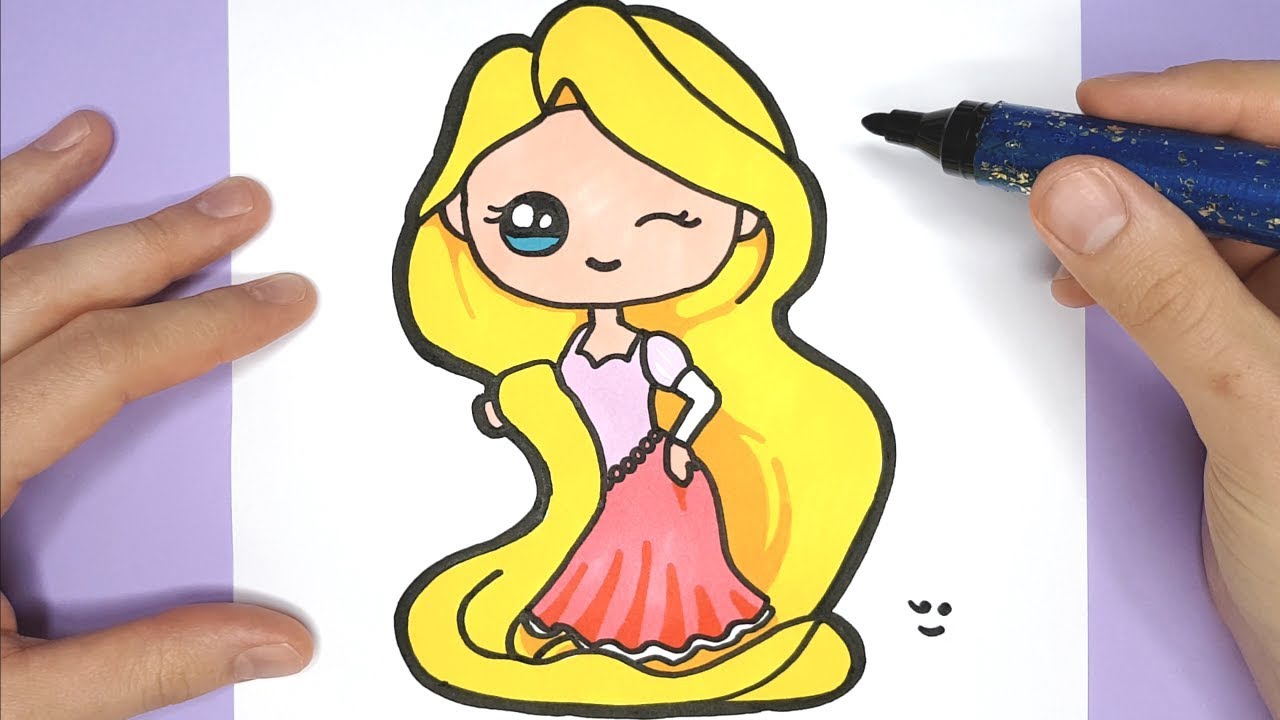 DISNEY DRAWING - How to Draw and Color cute PRINCESS Rapunzel for kids 