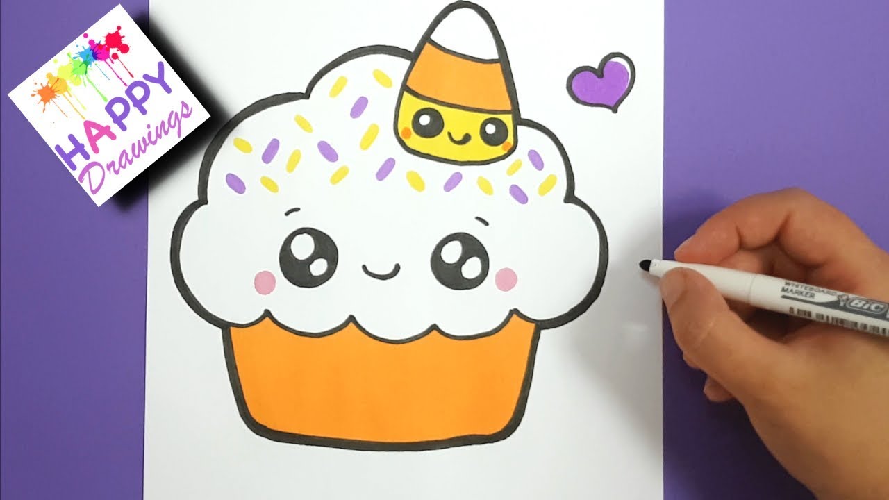 HOW TO DRAW + COLOR HALLOWEEN CUPCAKE CUTE STEP BY STEP - HAPPY DRAWINGS 