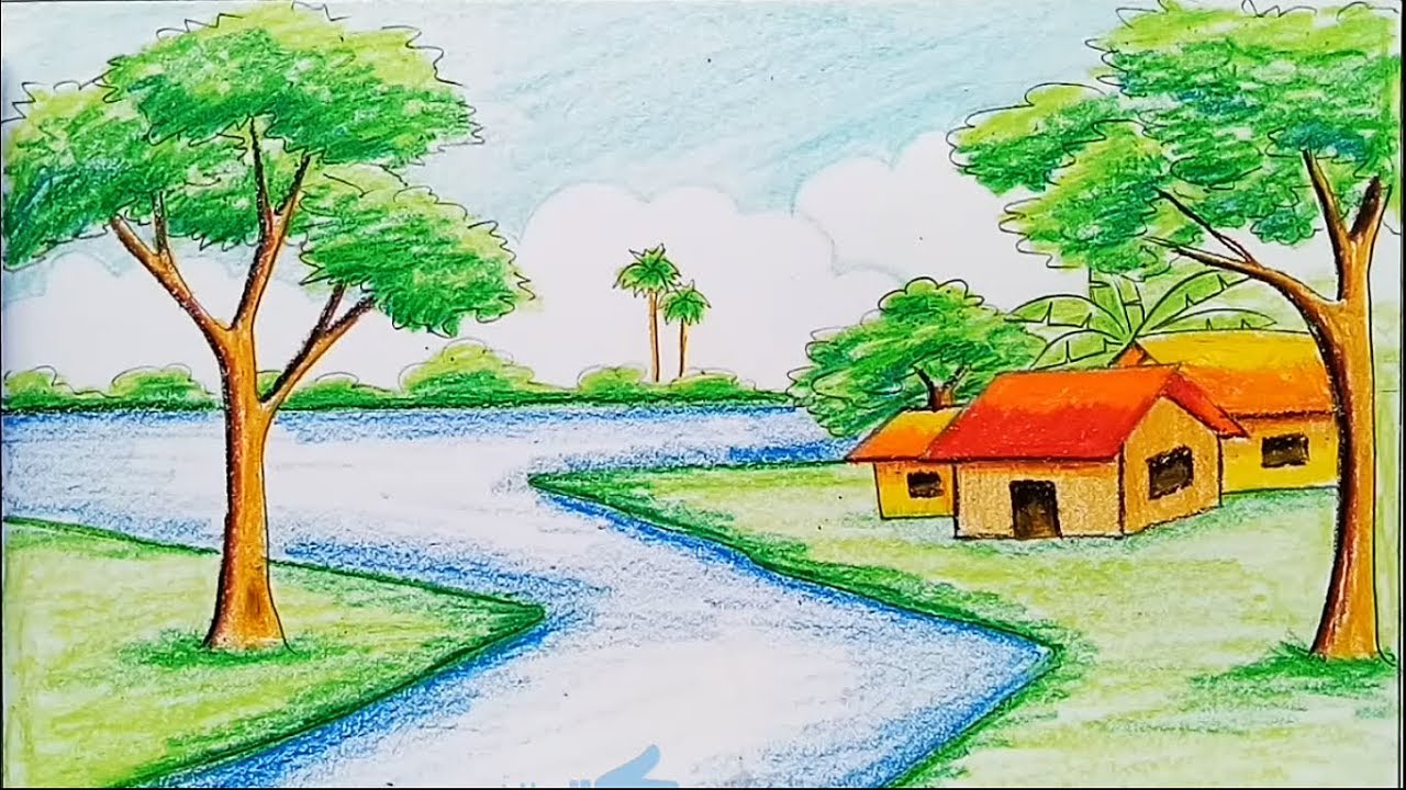 How to draw a landscape with diamond color pencil 