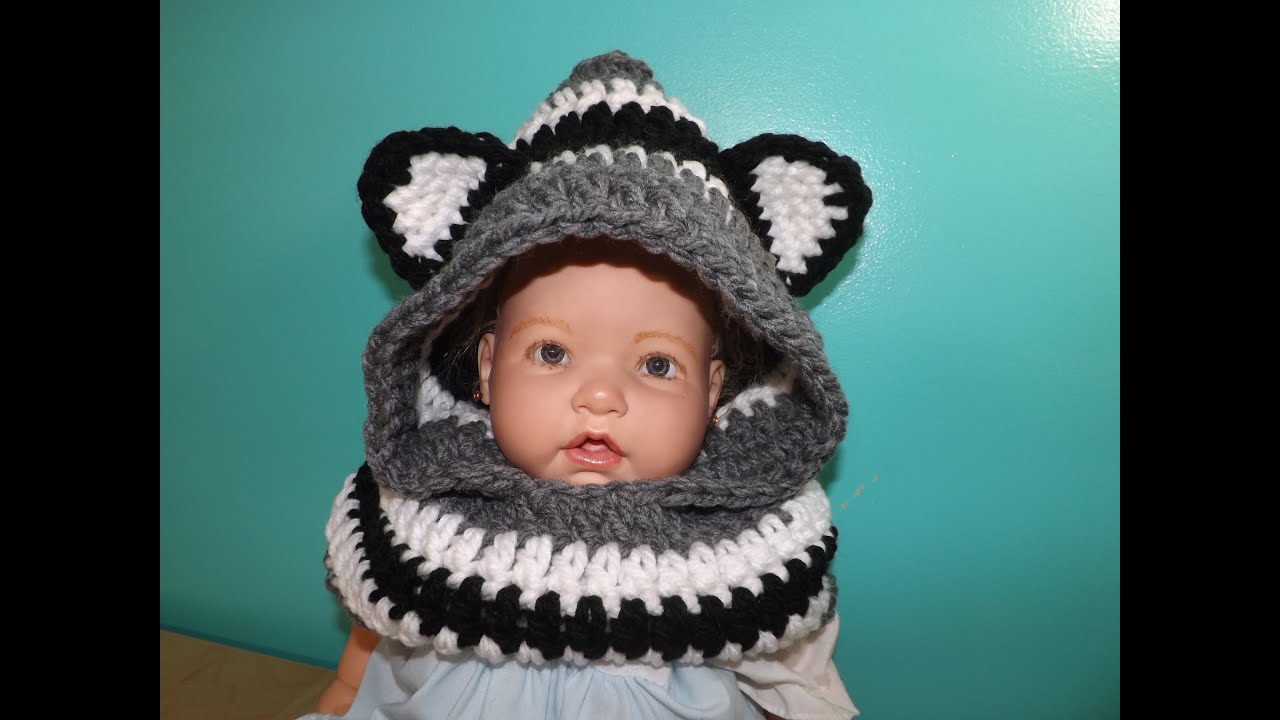 Crochet bufanda con Capucha Y Orejas Para Bebe' Hasta Adulto 