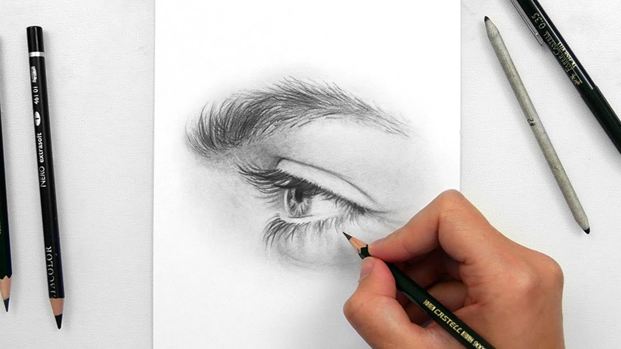 Drawing a Realistic Eye Side View with Graphite pencils 