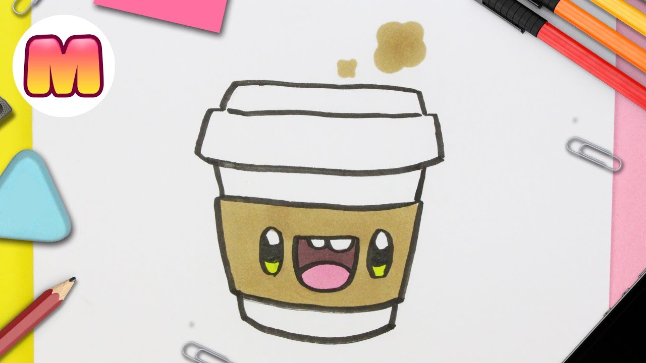 COMO DIBUJAR CAFE KAWAII PASO A PASO - Dibujos kawaii faciles - How to draw a COFFEE 