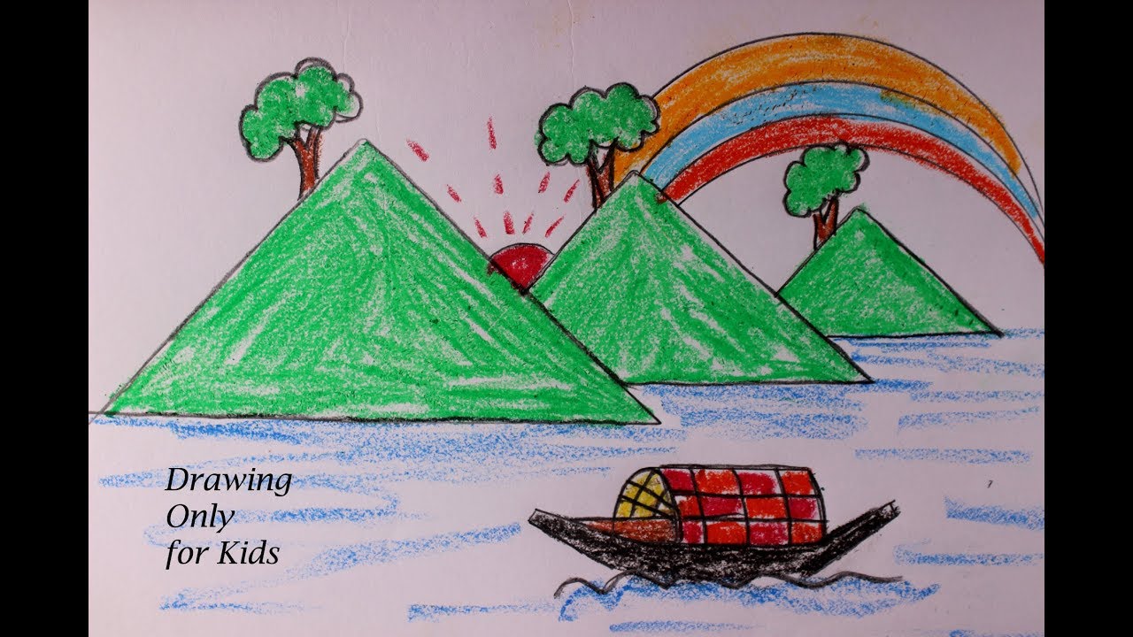 How to Draw Mountains for Kids | Drawing Mountain scenery with Set