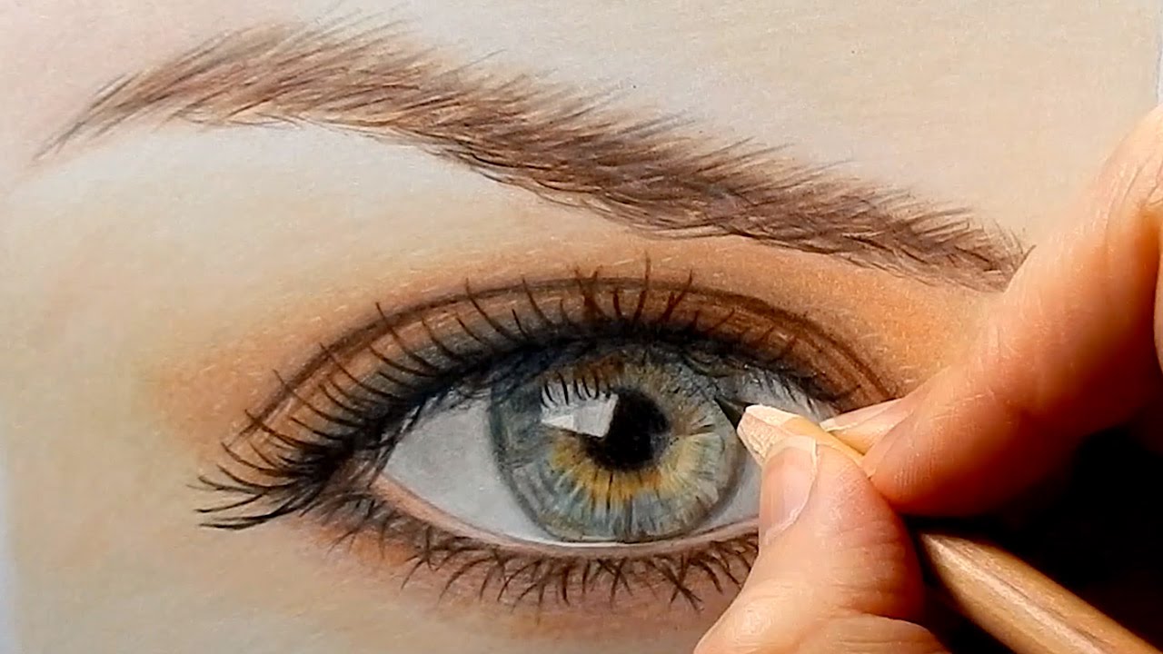 Timelapse | Drawing, coloring a realistic eye with colored pencils | Emmy Kalia 
