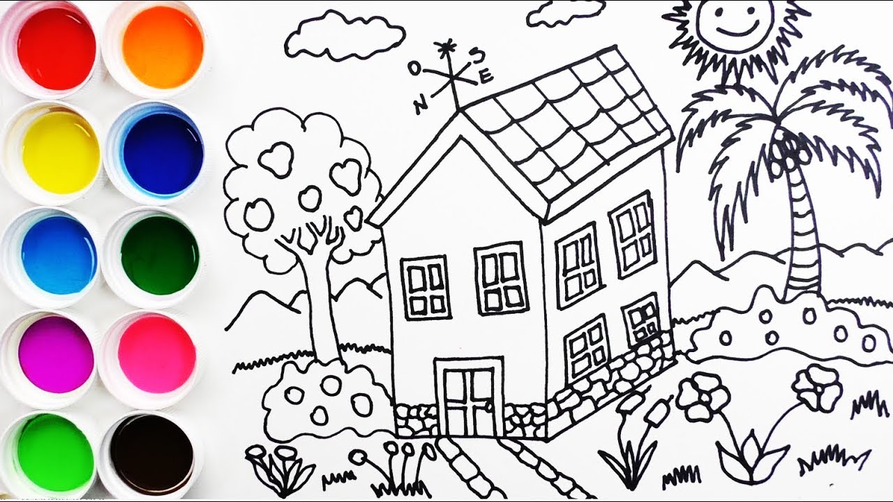 Cómo Dibujar y Colorear Una Casa en la Villa - Draw House - Learn Colors / FunKeep 