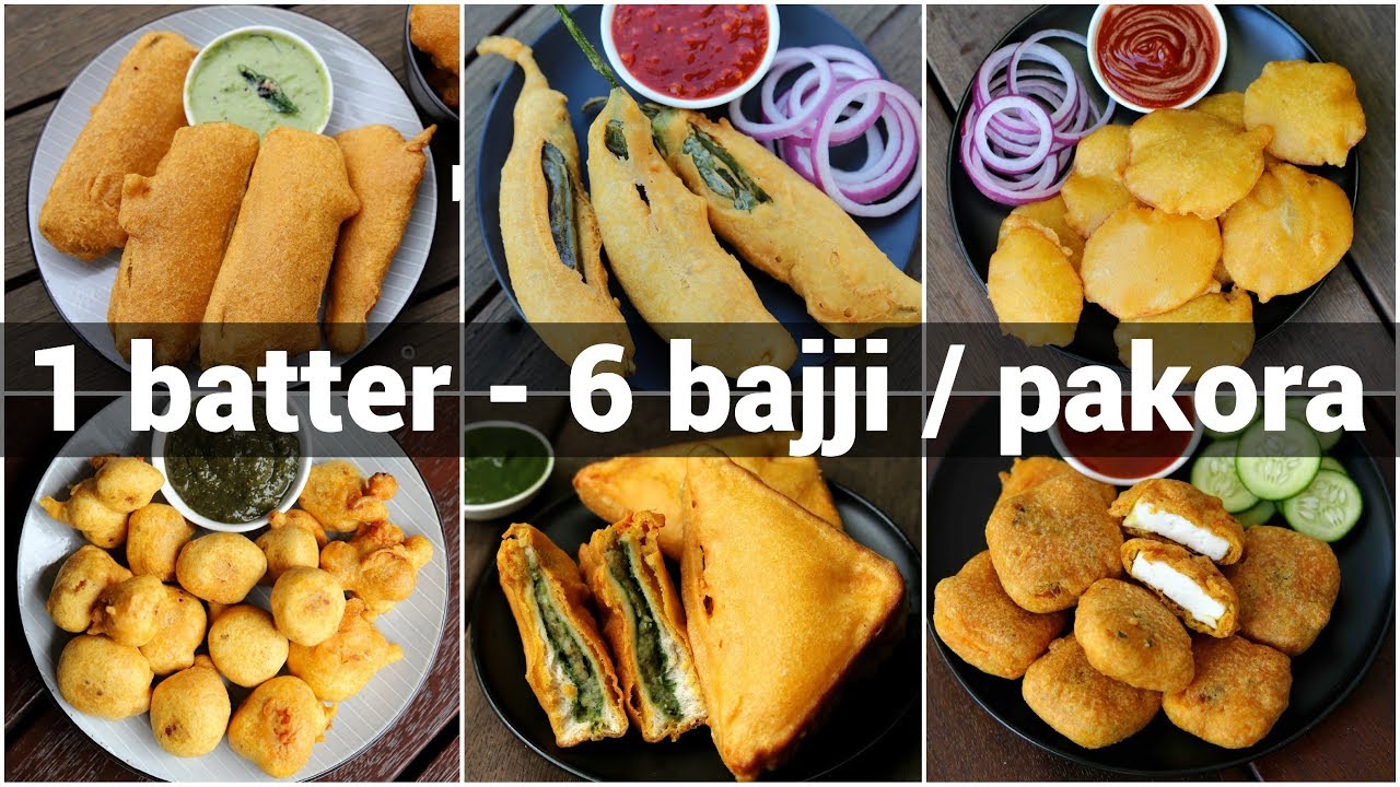 1 batter 6 bajji or pakora recipes | 6 पकौड़ा रेसिपी | bajji or pakoda recipes collection 