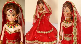 Barbie Lehenga| How to decorate a doll with Indian Bridal Dress & Jewellery|Doll Lehenga making|Doll