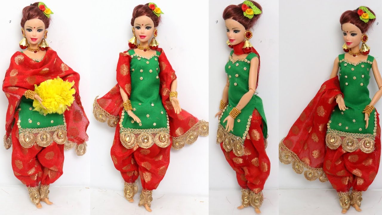 Barbie doll in Patiala Salwar Kmeez|Patiala design idea for doll|How to make Salwar Suit For Barbie 