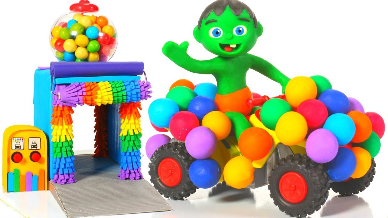 SUPERHERO RAINBOW CAR ❤ SUPERHERO PLAY DOH CARTOONS FOR KIDS 