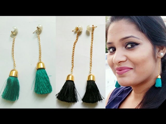 DIY Stud With Tassel Earrings|Tassel Earrings|Classy long earring with tassel|Silk thread earrings 