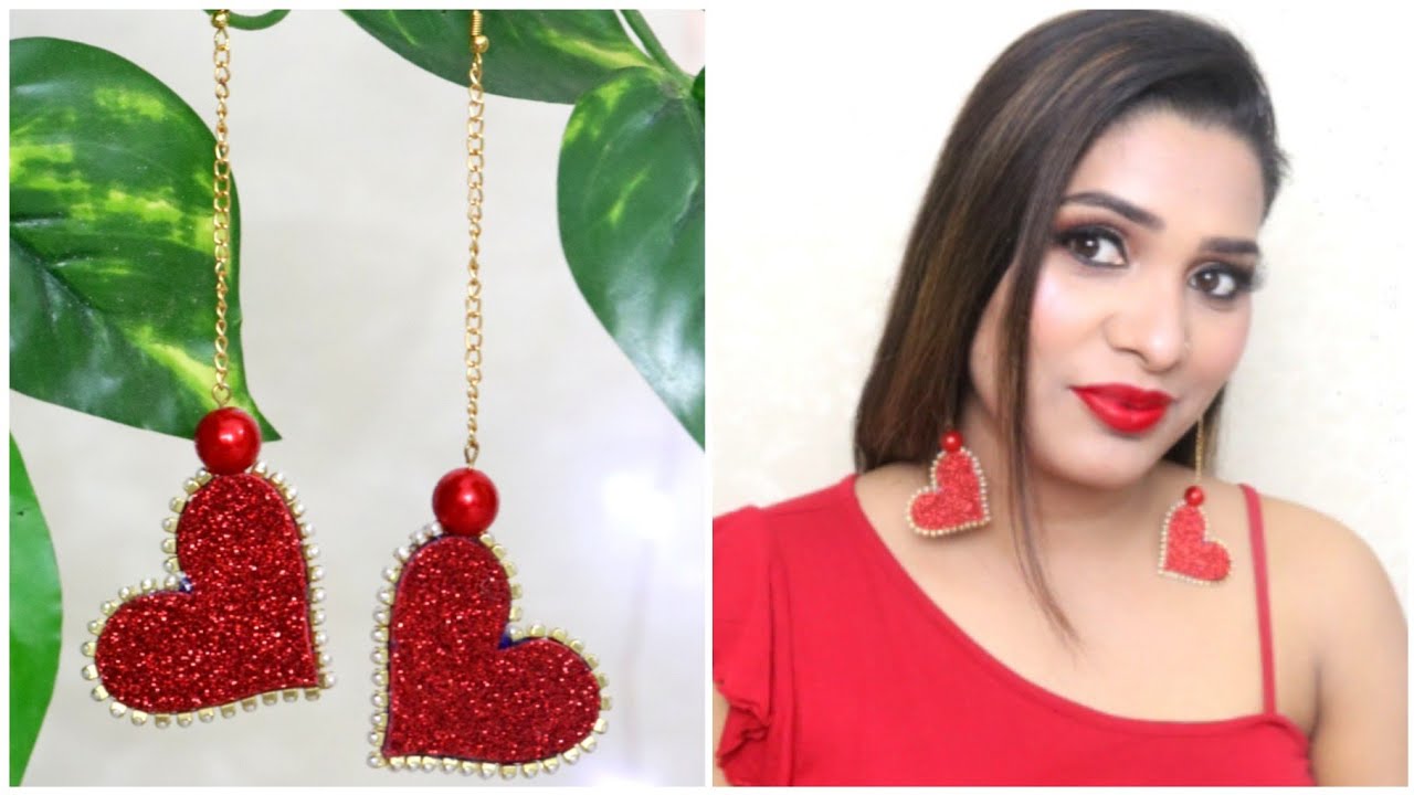 Handmade Heart Earring| how to make heart love earring with glitter sheet in very easy way| #heart 