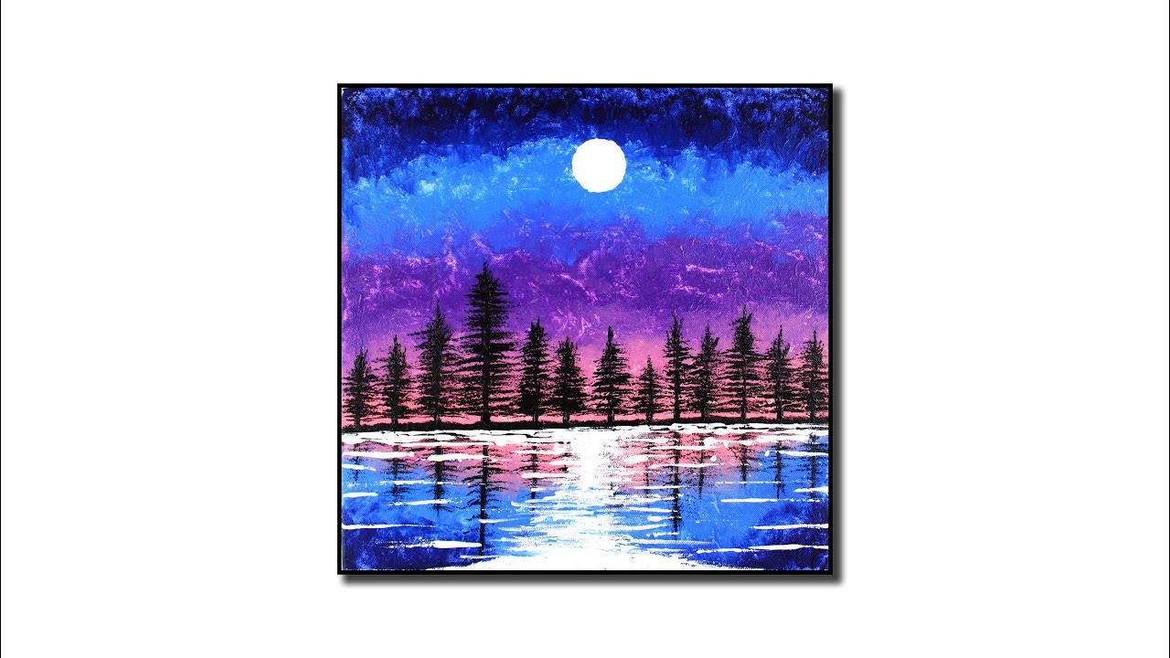 How to paint a fantasy Moonlight sky with Acrylic / Acrylic Painting / Moonlight scenery 