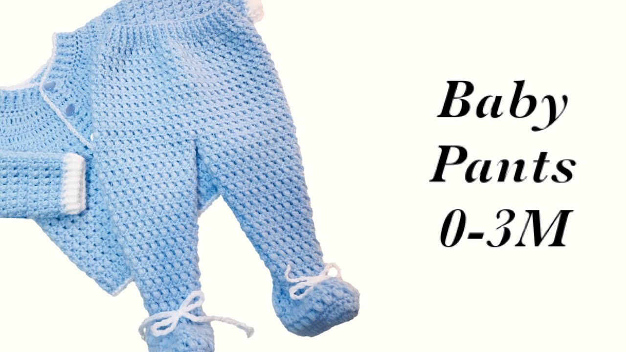 Baby Boy Set: How to crochet newborn bean stitch baby pants with feet 0-6M Crochet for Baby#172 