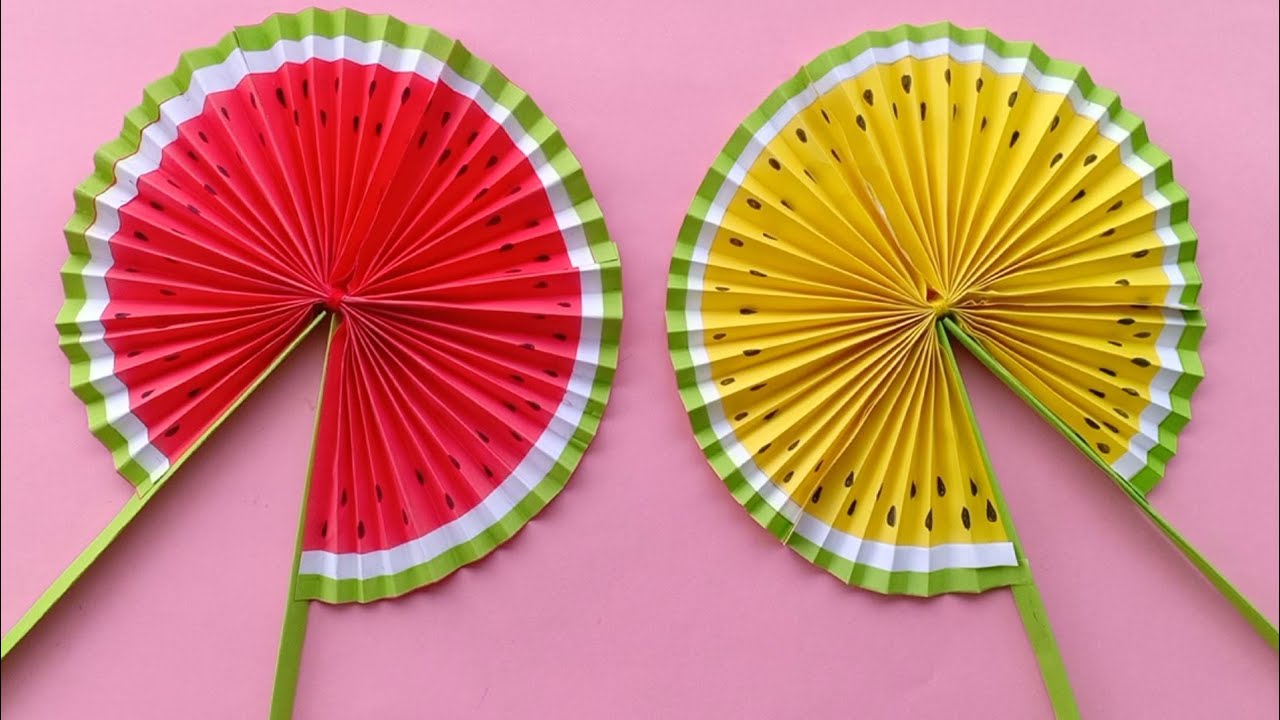 Cute Paper Pop Up Fans /DIY Watermelon Hand Fans |making paper fan /how to make a japanese paper fan 