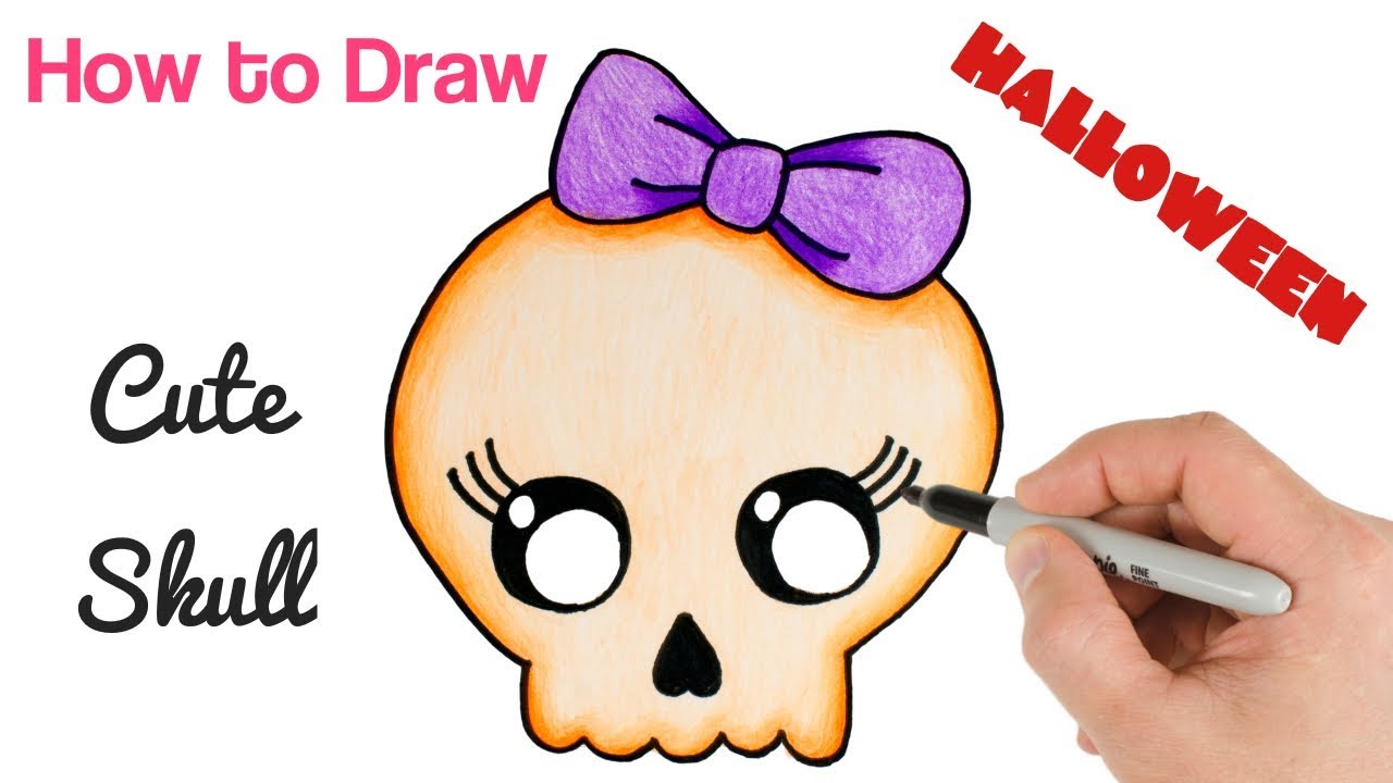 How to Draw Cute Skull Easy for Halloween Drawings 