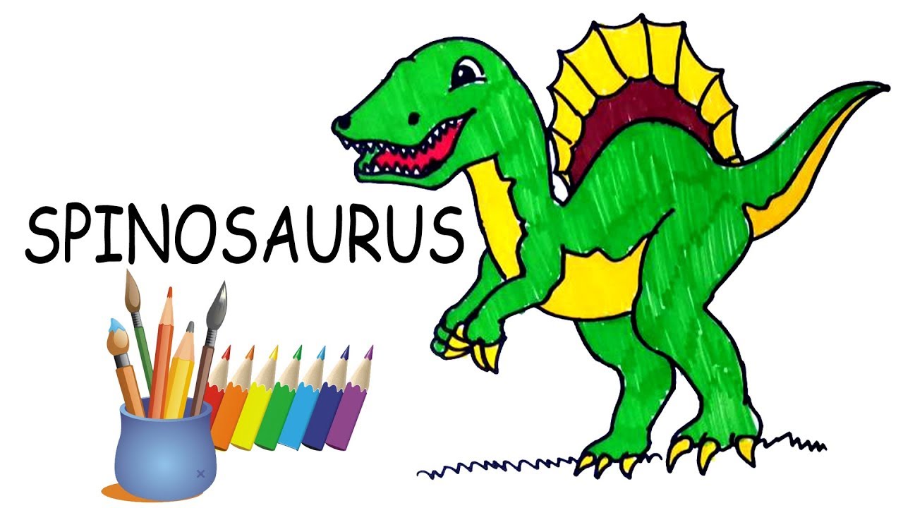 How To Draw Spinosaurus Dinosaur Step by Step | Learn Colors For Kids 