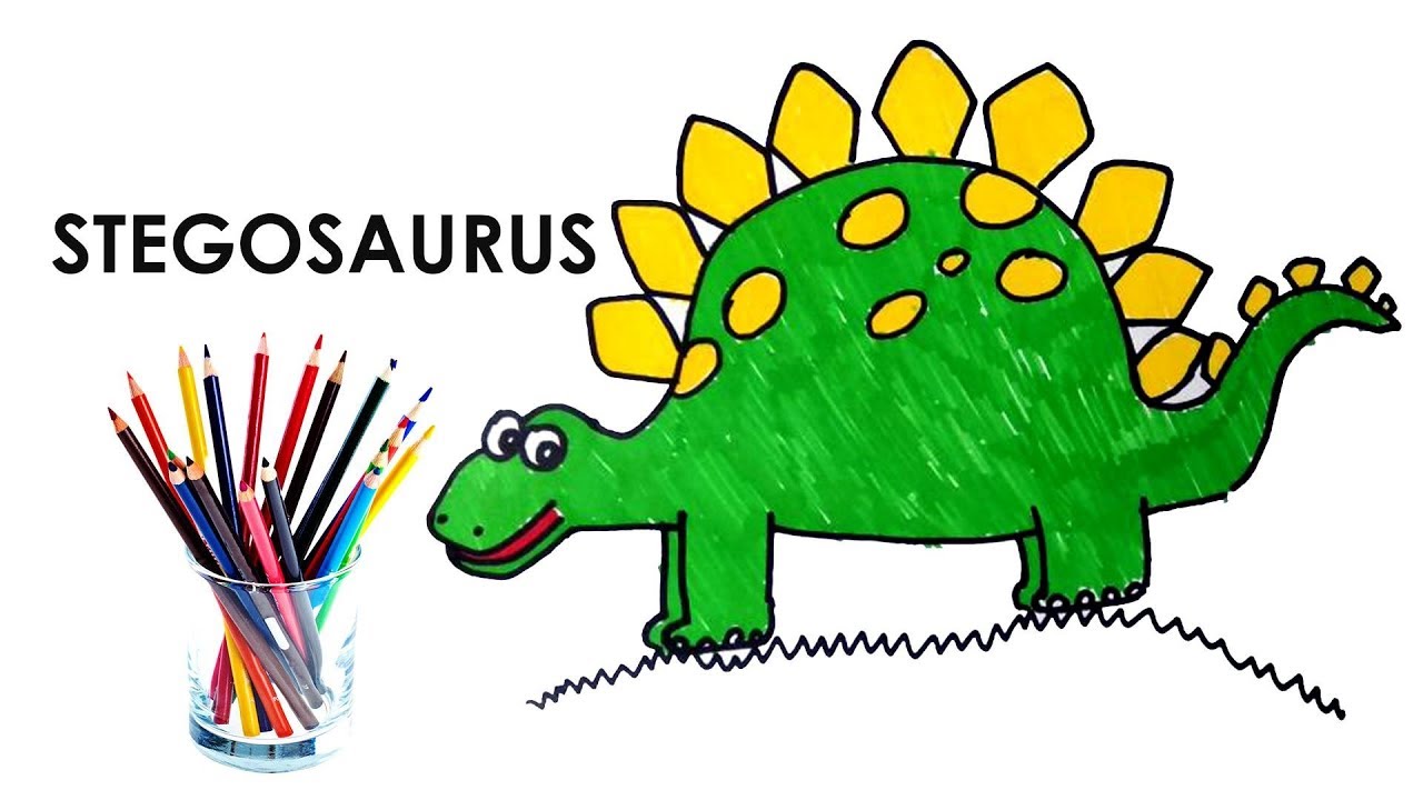 How To Draw Stegosaurus Dinosaur Step by Step | Learn Colors For Kids 