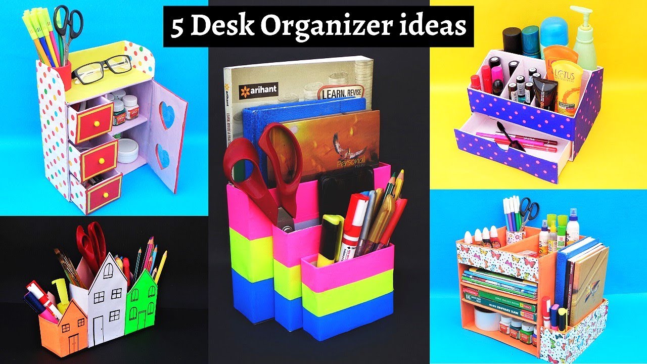 DIY 5 Desk Organizers from waste cardboards | Best out of waste | Easy Room organisers 