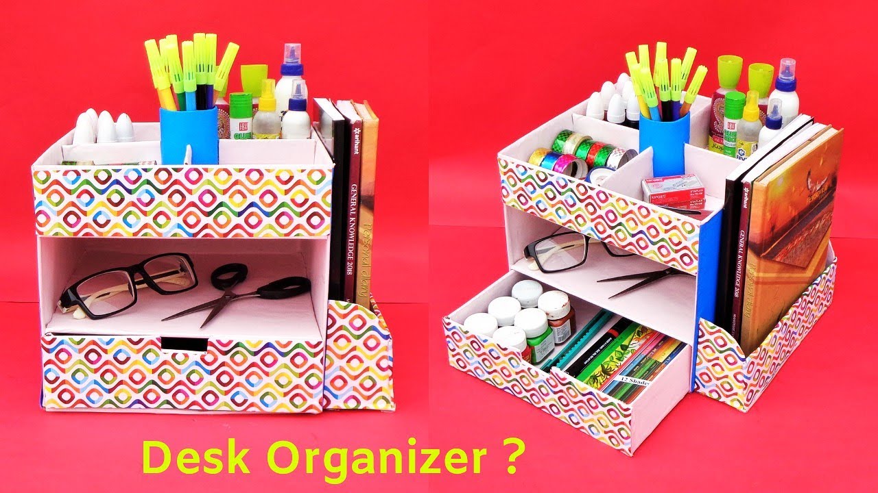 DIY Desk organizer from cardboard box | Best out of waste | Space saving room organizer 