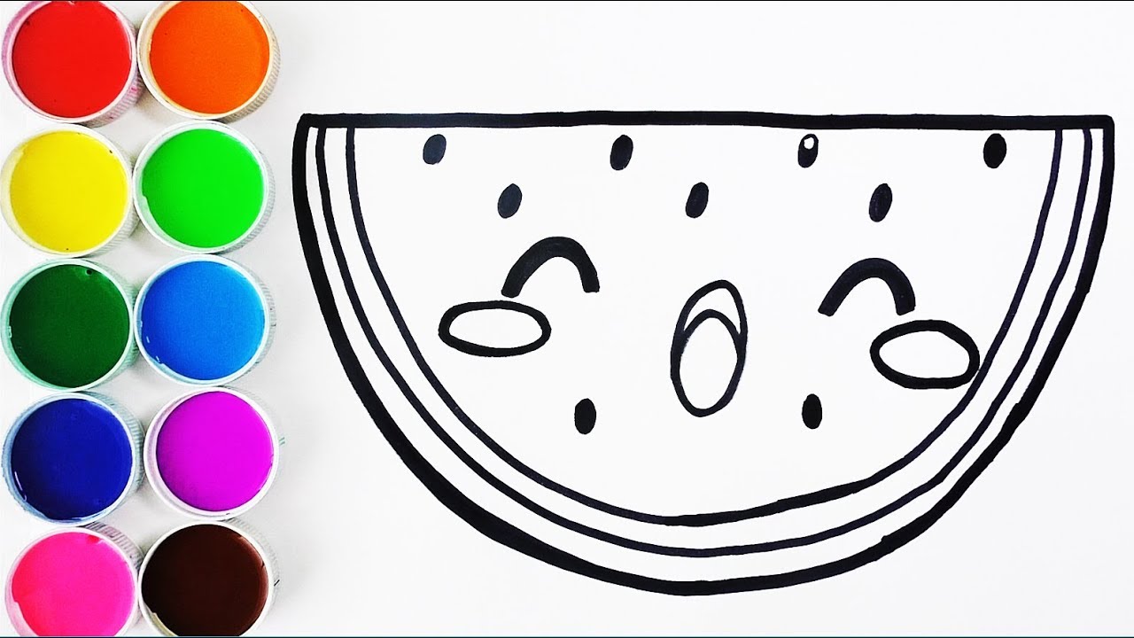 Cómo Dibujar y Pintar SANDIA KAWAII - Dibujos Para Niños - Learn Colors / FunKeep 