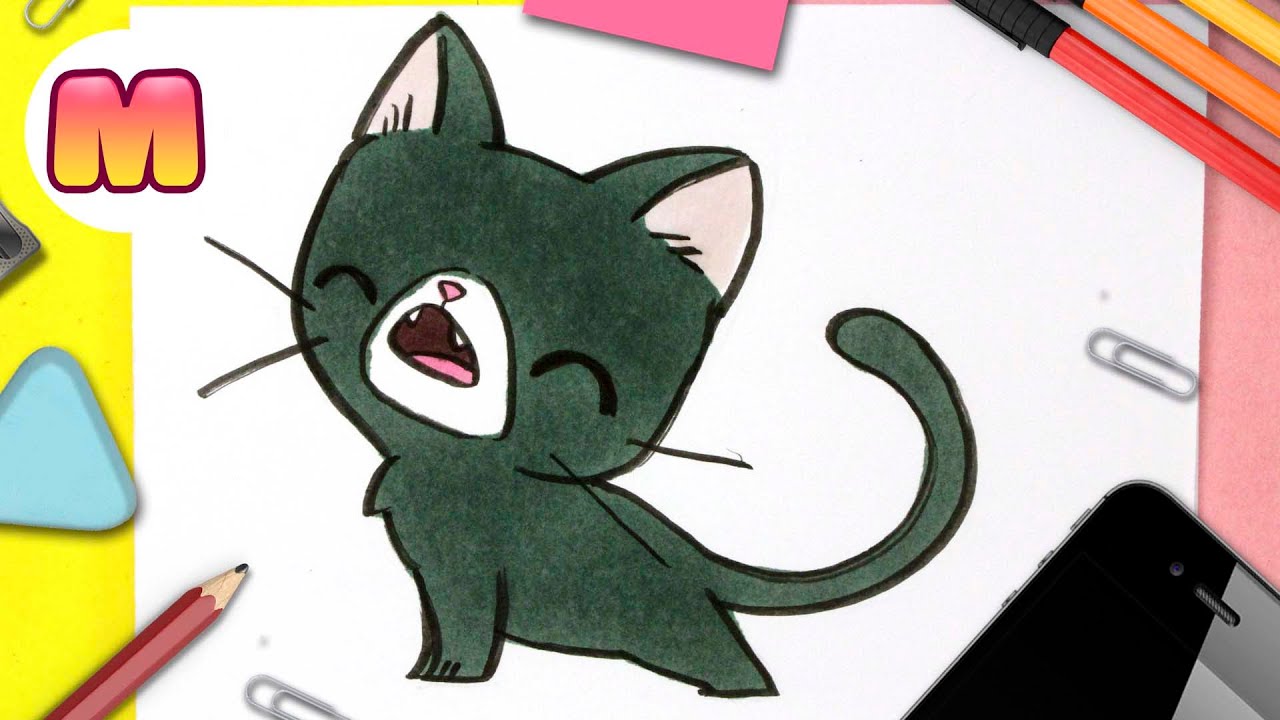 COMO DIBUJAR UN GATO KAWAII - dibujos kawaii faciles - Aprende a dibujar un gatito facil 
