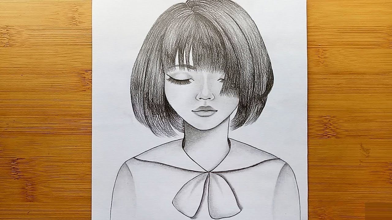 How to draw a girl with pencil sketch. 