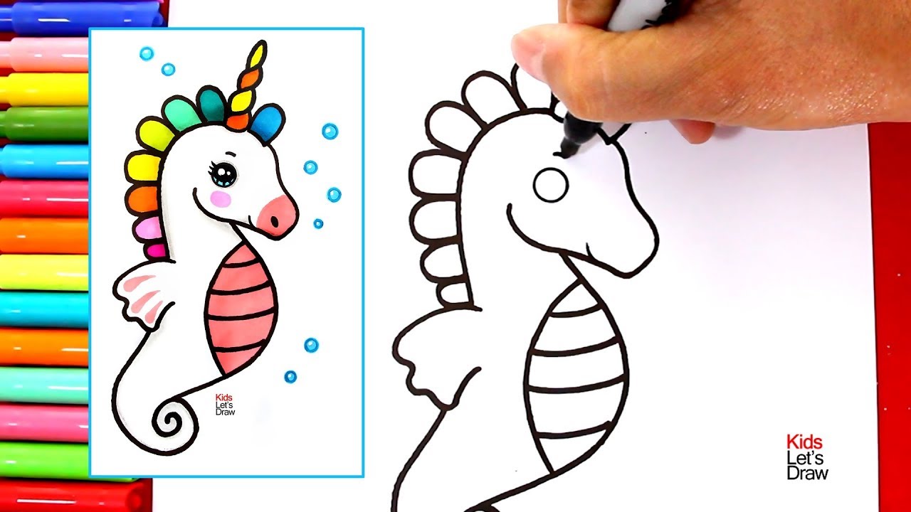 Cómo dibujar un CABALLITO DE MAR UNICORNIO de Colores | How to Draw a Multicolor Seahorse Unicorn 