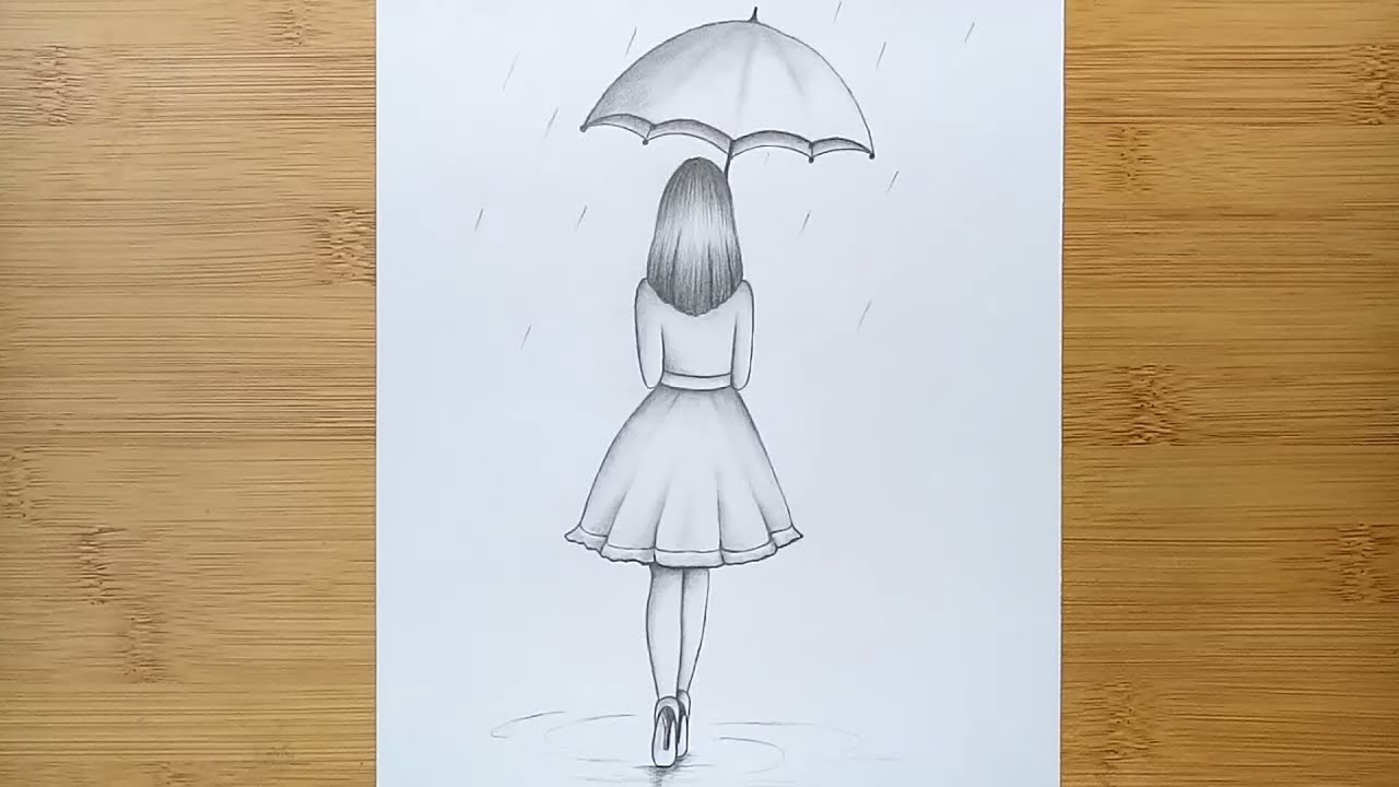 How to draw a girl with Umbrella for beginners //Step by step 