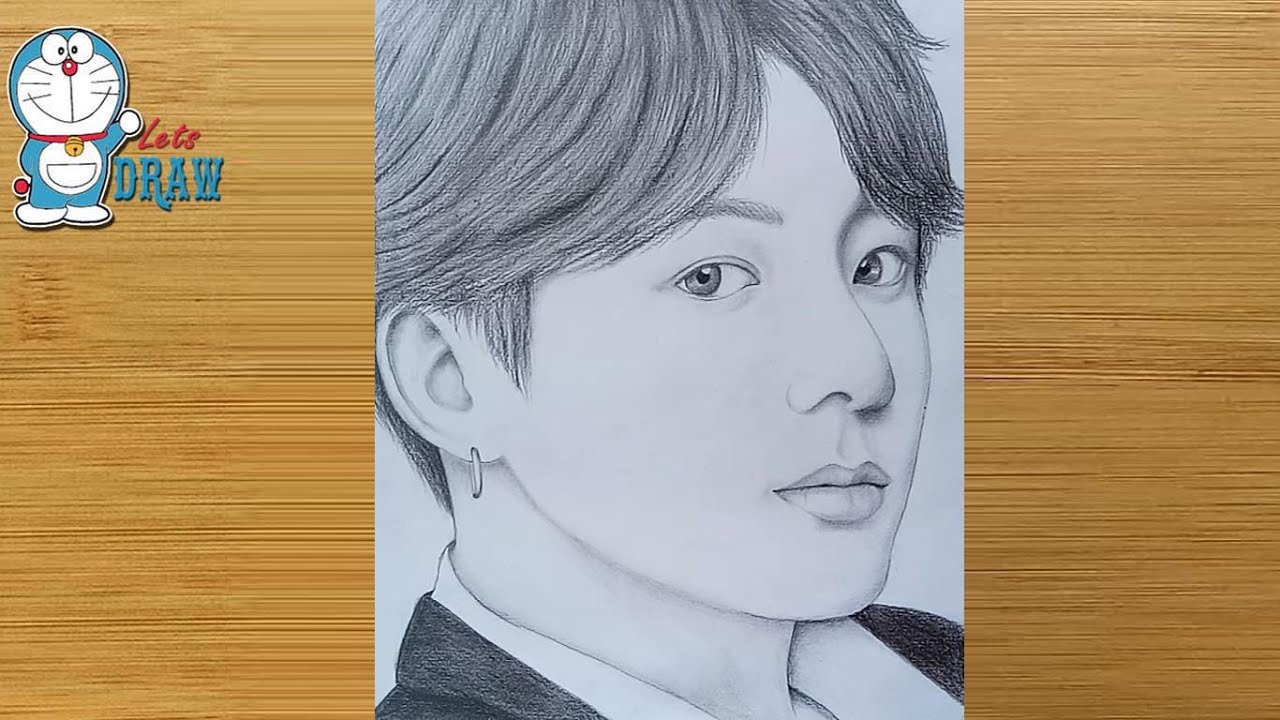 Pencil Sketch Drawing Of Bts Jungkook Drawing Tutorial Face Drawing 防弾少年団 - bts roblox song id waste it on me