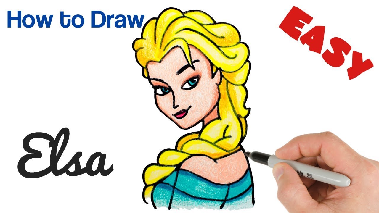 How to Draw Elsa From Frozen | Easy Cartoon Character Drawing lesson for beginners 