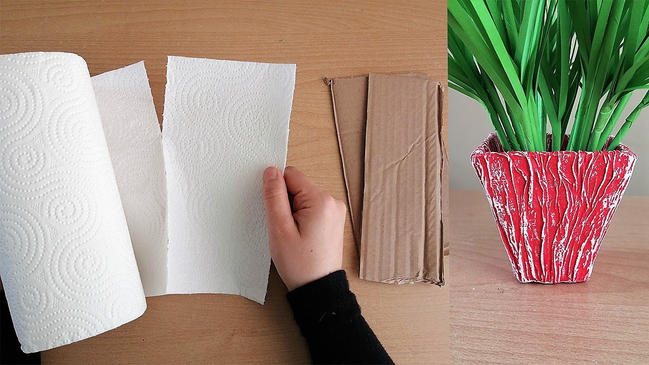 Kağıt Havlu ve Kartondan Dekoratif Saksı / Flower Vase Making 