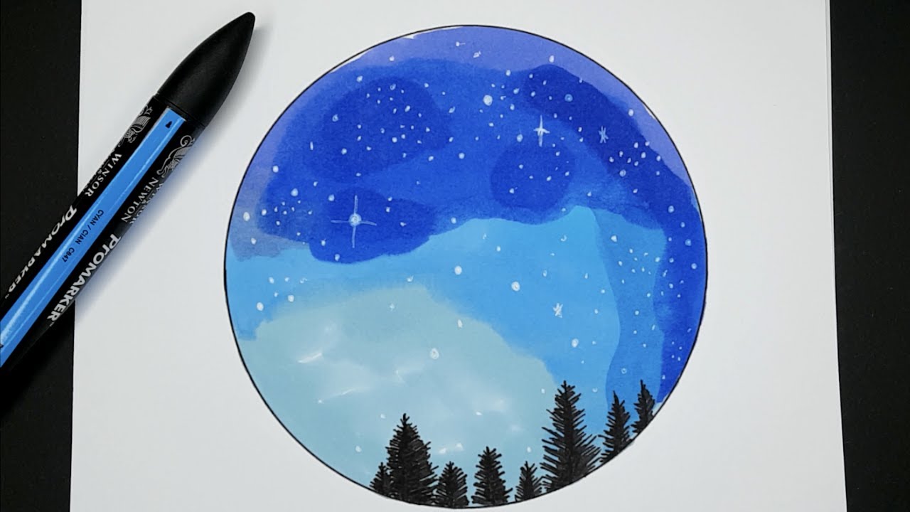 How to Draw Draw a Beautiful Galaxy Landscape for Beginners - EASY ART 