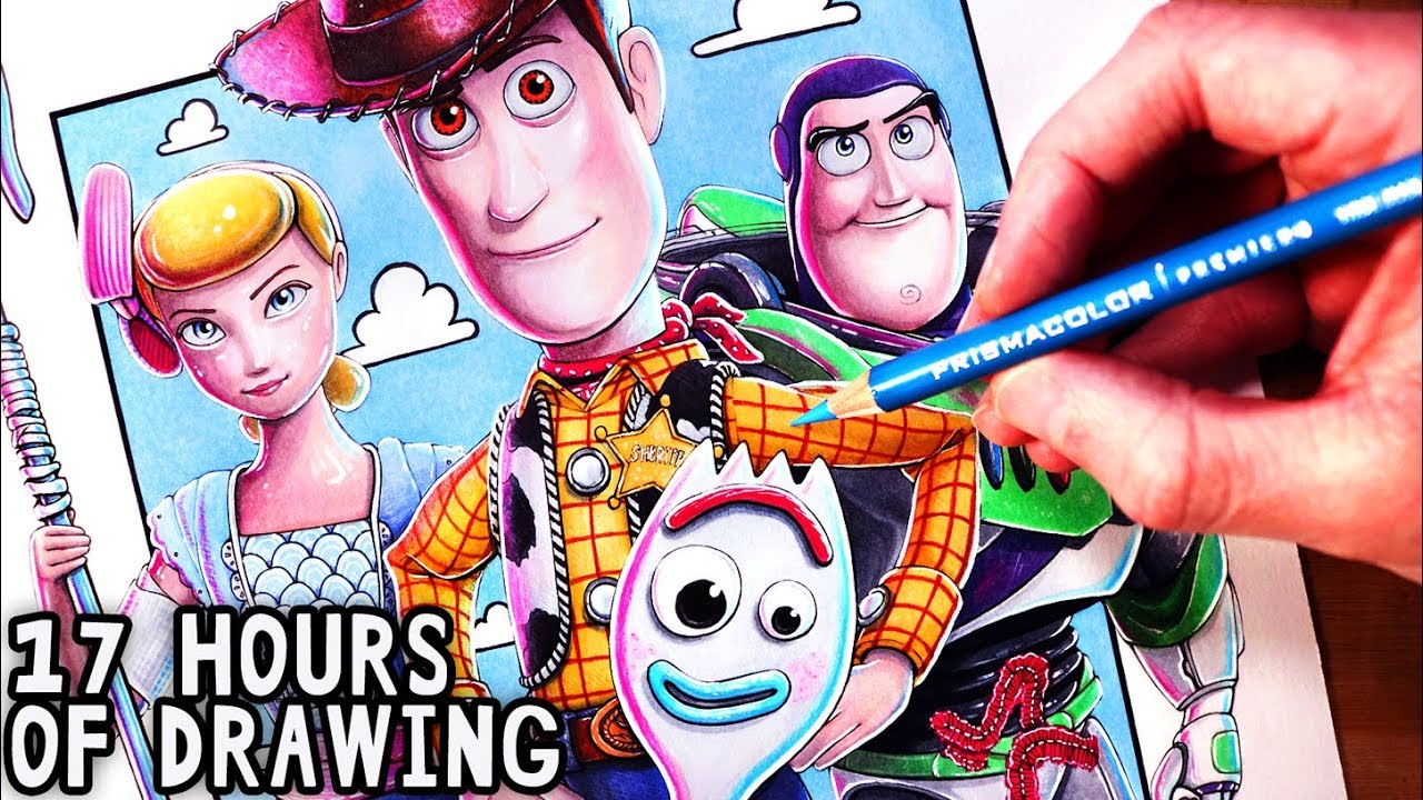 Let's Draw TOY STORY 4 - WOODY, BUZZ LIGHTYEAR, BO PEEP & FORKY - FAN ART 