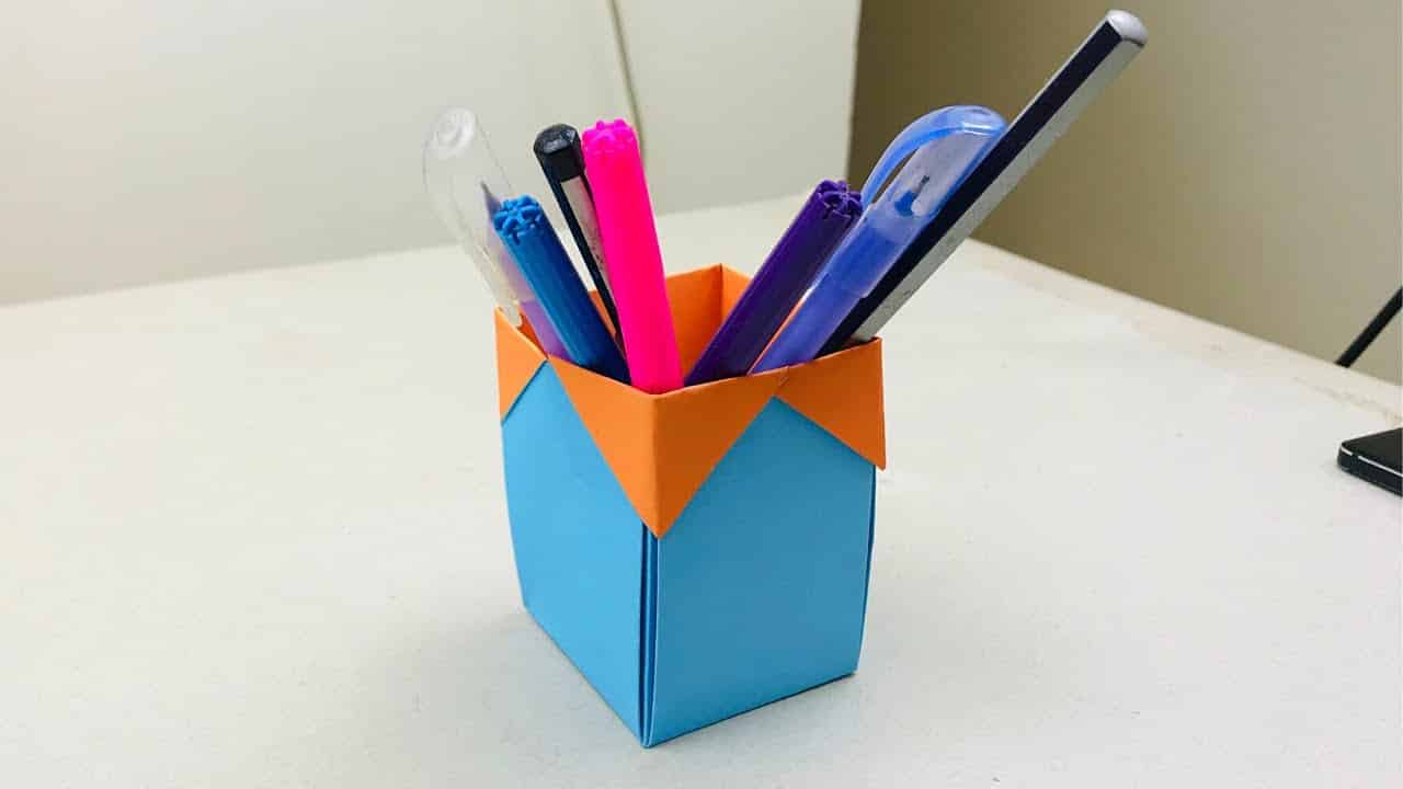 How to Make Pen Stand Without Glue || Origami Paper Pen Holder || Paper Pencil Holder 