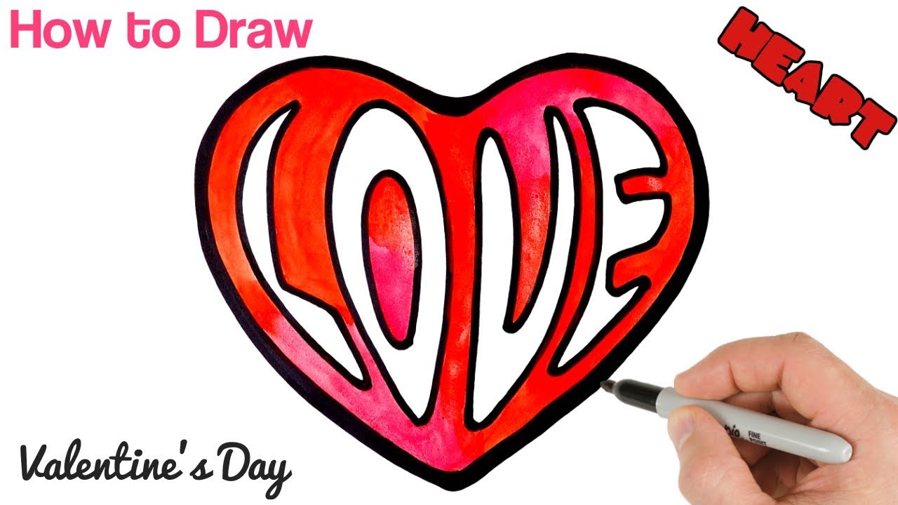 How to Draw and Paint a Heart LOVE Word Easy for beginners | Valentine's Day Drawings 