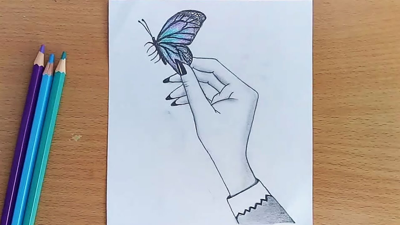 How to draw Butterfly in the hand with pencil sketch... 
