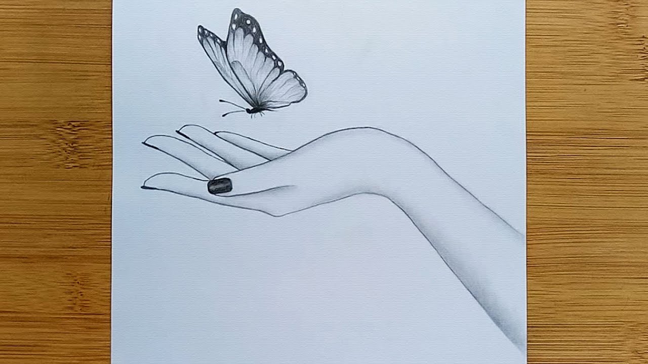 How to draw Butterfly in Hand with pencil sketch step by step 