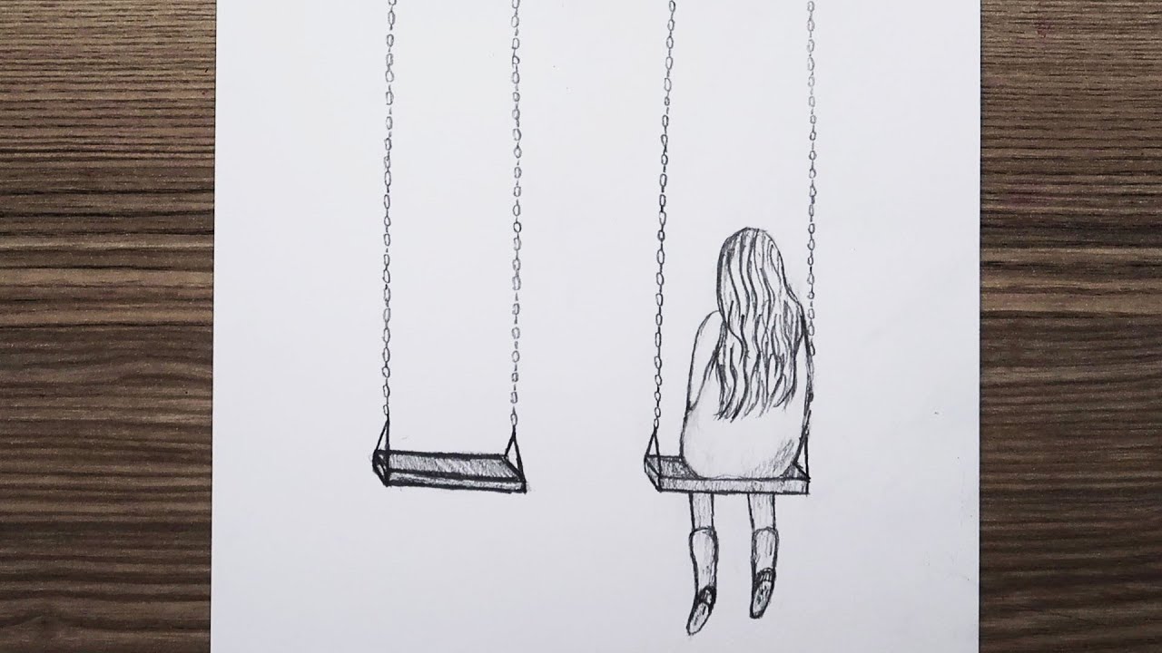 Swinging on a Swing Girl Drawing / Yanlız Kız Çizimi 
