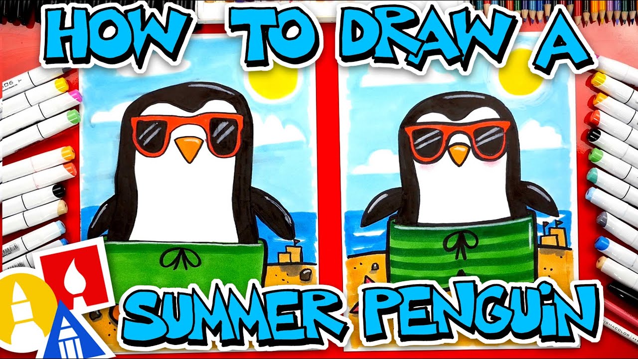 How To Draw A Summer Penguin Wearing Sunglasses And A Swimsuit 