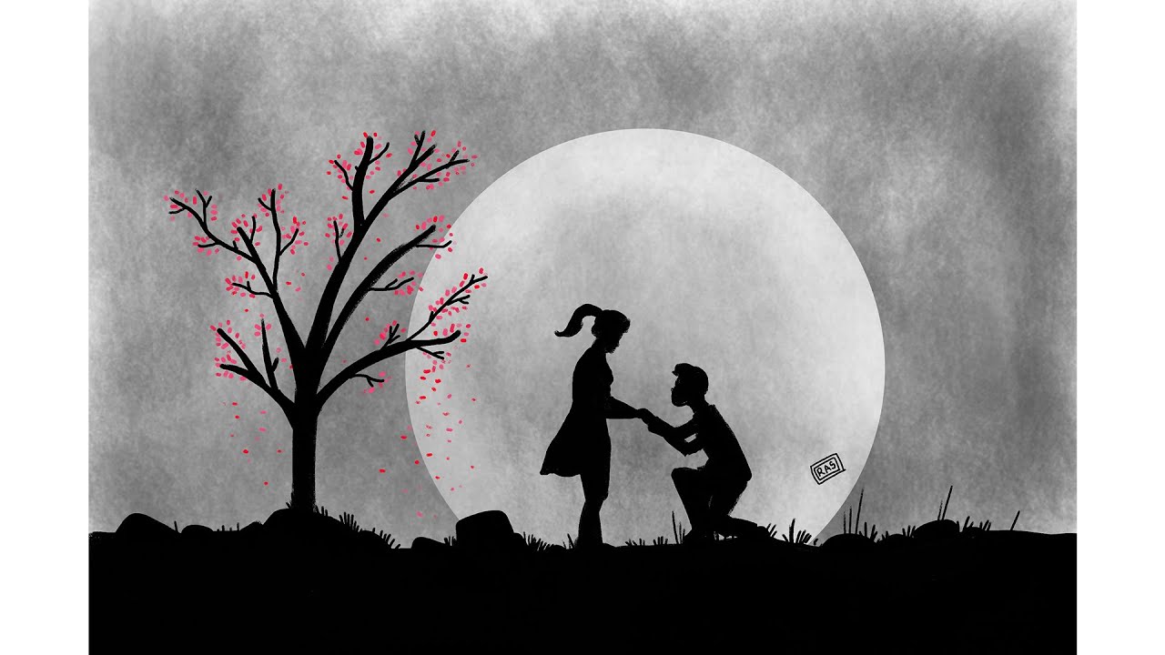 Digital Sketch | Romantic Propose Scenery | How to draw Romantic couple under a love tree 